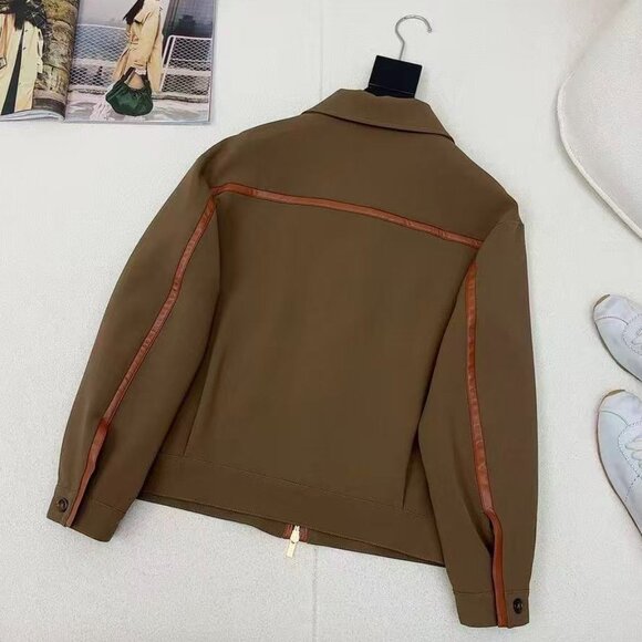 Miu Miu Brown Leather-Patch Collar Jacket | Retro Preppy Short Jacket, Size S - Picture 8 of 9